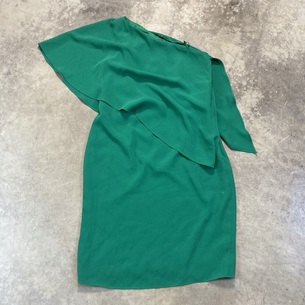 Carmen Marc Valvo Dress Womens 8 Green One Shoulder Knee Length‎ Party Evening